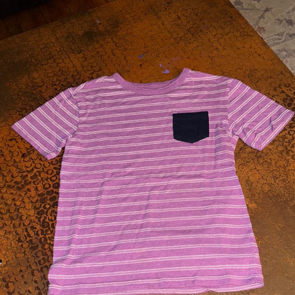 Cat & Jack Purple Striped Tee with Dark Blue Pocket